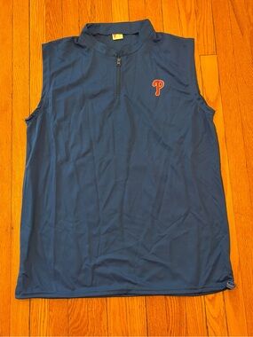 Sleeveless Navy Athletic Pullover with Orange 'P' Logo for Phillies